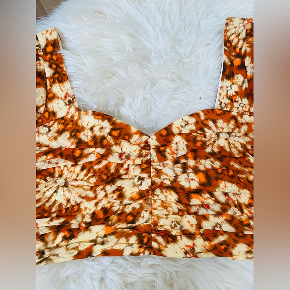 ZARA RUCHED CROP TOP FLORAL ORANGE XS - Picture 6 of 11